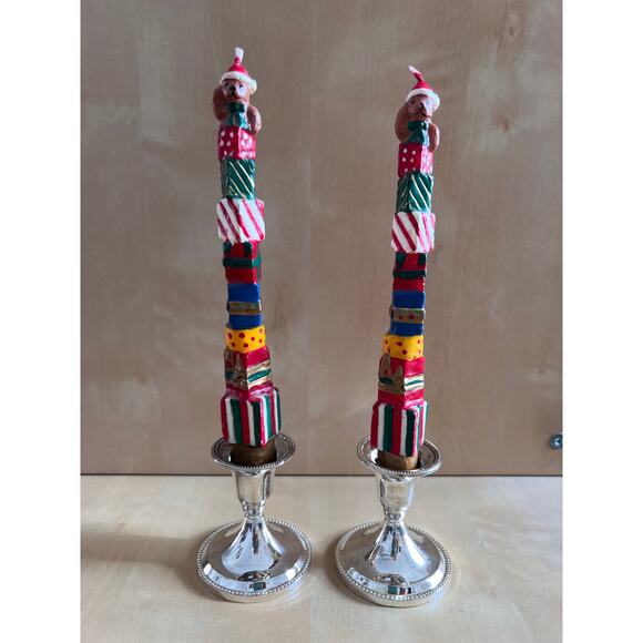 Vintage Giftco Set of 2 Holiday Teddy Bear Taper Candles Stacked Presents  NIB - Picture 1 of 16